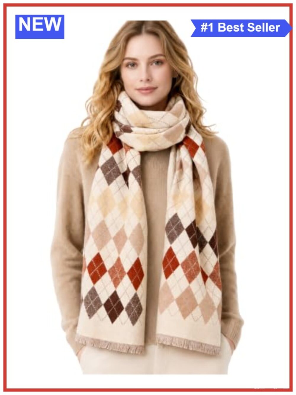 Women Winter Plaid Soft Warm Thick Blanket Shawl Wrap Fringe Scarf